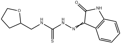 3-[(2-氧代-2,3-二氢-1H-吲哚-3-亚基)胺]-1-(氧杂环戊烷-2-基甲基)硫脲 结构式