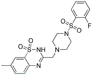 3-((4-[(2-FLUOROPHENYL)SULFONYL]PIPERAZIN-1-YL)METHYL)-7-METHYL-2H-1,2,4-BENZOTHIADIAZINE 1,1-DIOXIDE 结构式