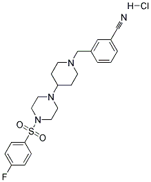 3-[(4-(4-[(4-Fluorophenyl)sulfonyl]piperazin-1-yl)piperidin-1-yl)methyl]benzonitrile hydrochloride 结构式