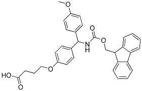 FMOC-4-METHOXY-4'-(GAMMA-CARBOXYPROPYLOXY)-BENZHYDRYLAMINE LINKED TO ALANYL-AMINOMETHYL RESIN 结构式