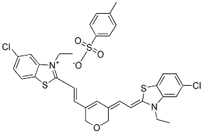 5-Chloro-2-((E)-2-[5-((Z)-2-[5-chloro-3-ethyl-1,3-benzothiazol-2(3H)-ylidene]ethylidene)-2H-pyran-3(6H)-yl]ethenyl)-3-ethyl-1,3-benzothiazol-3-ium 4-methylbenzenesulfonate 结构式