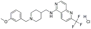 N-([1-(3-METHOXYBENZYL)PIPERIDIN-4-YL]METHYL)-2-(TRIFLUOROMETHYL)-1,6-NAPHTHYRIDIN-5-AMINE HYDROCHLORIDE 结构式