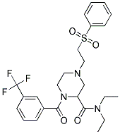 N,N-DIETHYL-4-[2-(PHENYLSULFONYL)ETHYL]-1-[3-(TRIFLUOROMETHYL)BENZOYL]PIPERAZINE-2-CARBOXAMIDE 结构式