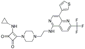 3-(CYCLOPROPYLAMINO)-4-[4-(2-([8-(3-THIENYL)-2-(TRIFLUOROMETHYL)-1,6-NAPHTHYRIDIN-5-YL]AMINO)ETHYL)PIPERAZIN-1-YL]CYCLOBUT-3-ENE-1,2-DIONE 结构式