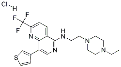 N-[2-(4-ETHYLPIPERAZIN-1-YL)ETHYL]-8-(3-THIENYL)-2-(TRIFLUOROMETHYL)-1,6-NAPHTHYRIDIN-5-AMINE HYDROCHLORIDE 结构式