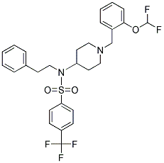 N-(1-[2-(DIFLUOROMETHOXY)BENZYL]PIPERIDIN-4-YL)-N-(2-PHENYLETHYL)-4-(TRIFLUOROMETHYL)BENZENESULFONAMIDE 结构式