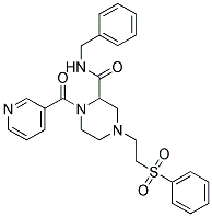 N-BENZYL-4-[2-(PHENYLSULFONYL)ETHYL]-1-(PYRIDIN-3-YLCARBONYL)PIPERAZINE-2-CARBOXAMIDE 结构式