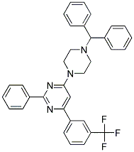 4-(4-BENZHYDRYL-PIPERAZIN-1-YL)-2-PHENYL-6-(3-TRIFLUOROMETHYL-PHENYL)-PYRIMIDINE 结构式