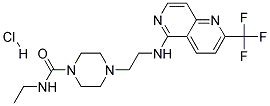 N-ETHYL-4-(2-([2-(TRIFLUOROMETHYL)-1,6-NAPHTHYRIDIN-5-YL]AMINO)ETHYL)PIPERAZINE-1-CARBOXAMIDE HYDROCHLORIDE 结构式