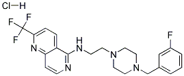 N-(2-[4-(3-FLUOROBENZYL)PIPERAZIN-1-YL]ETHYL)-2-(TRIFLUOROMETHYL)-1,6-NAPHTHYRIDIN-5-AMINE HYDROCHLORIDE 结构式