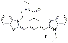 3-Ethyl-2-[(5-[(ethylamino)carbonyl]-3-([3-ethyl-1,3-benzothiazol-2(3H)-ylidene]methyl)-2-cyclohexen-1-ylidene)methyl]-1,3-benzothiazol-3-ium iodide 结构式
