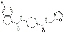 5-FLUORO-N-(1-([(2-FURYLMETHYL)AMINO]CARBONYL)PIPERIDIN-4-YL)INDOLINE-1-CARBOXAMIDE 结构式