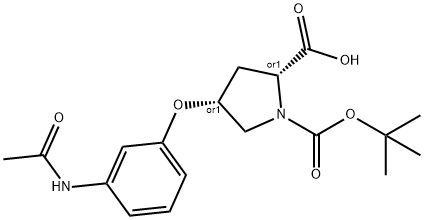 (2S,4S)-4-[3-(ACETYLAMINO)PHENOXY]-1-(TERT-BUTOXYCARBONYL)-2-PYRROLIDINECARBOXYLIC ACID 结构式