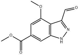 4-METHOXY-3-ALDEHYDE-(1H)INDAZOLE-6-METHYLCARBOXYLATE 结构式