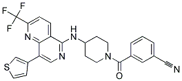3-[(4-([8-(3-THIENYL)-2-(TRIFLUOROMETHYL)-1,6-NAPHTHYRIDIN-5-YL]AMINO)PIPERIDIN-1-YL)CARBONYL]BENZONITRILE 结构式