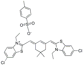 6-CHLORO-2-[(3-([6-CHLORO-3-ETHYL-1,3-BENZOTHIAZOL-2(3H)-YLIDENE]METHYL)-5,5-DIMETHYL-2-CYCLOHEXEN-1-YLIDENE)METHYL]-3-ETHYL-1,3-BENZOTHIAZOL-3-IUM 4-METHYLBENZENESULFONATE 结构式