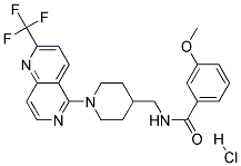 3-METHOXY-N-((1-[2-(TRIFLUOROMETHYL)-1,6-NAPHTHYRIDIN-5-YL]PIPERIDIN-4-YL)METHYL)BENZAMIDE HYDROCHLORIDE 结构式