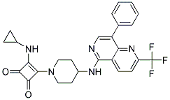 3-(CYCLOPROPYLAMINO)-4-(4-([8-PHENYL-2-(TRIFLUOROMETHYL)-1,6-NAPHTHYRIDIN-5-YL]AMINO)PIPERIDIN-1-YL)CYCLOBUT-3-ENE-1,2-DIONE 结构式