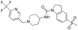 5-(METHYLSULFONYL)-N-(1-([6-(TRIFLUOROMETHYL)PYRIDIN-3-YL]METHYL)PIPERIDIN-4-YL)INDOLINE-1-CARBOXAMIDE 结构式