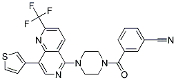 3-((4-[8-(3-THIENYL)-2-(TRIFLUOROMETHYL)-1,6-NAPHTHYRIDIN-5-YL]PIPERAZIN-1-YL)CARBONYL)BENZONITRILE 结构式