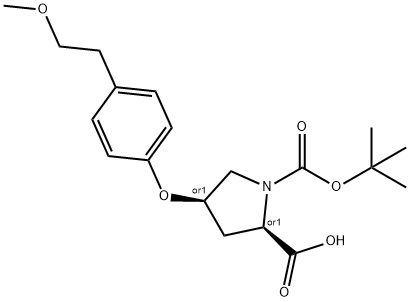 (2S,4S)-1-(TERT-BUTOXYCARBONYL)-4-[4-(2-METHOXY-ETHYL)PHENOXY]-2-PYRROLIDINECARBOXYLIC ACID 结构式