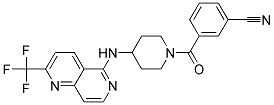 3-[(4-([2-(TRIFLUOROMETHYL)-1,6-NAPHTHYRIDIN-5-YL]AMINO)PIPERIDIN-1-YL)CARBONYL]BENZONITRILE 结构式