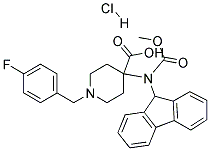 4-(9H-FLUOREN-9-YLMETHOXYCARBONYLAMINO)-1-(4-FLUORO-BENZYL)-PIPERIDINE-4-CARBOXYLIC ACID HYDROCHLORIDE 结构式