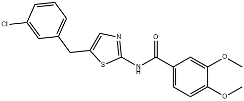 N-(5-(3-氯苄基)噻唑-2-基)-3,4-二甲氧基苯甲酰胺 结构式