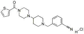 3-((4-[4-(2-THIENYLCARBONYL)PIPERAZIN-1-YL]PIPERIDIN-1-YL)METHYL)BENZONITRILE HYDROCHLORIDE 结构式