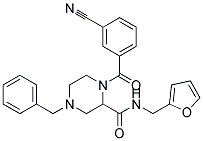 4-BENZYL-1-(3-CYANOBENZOYL)-N-(2-FURYLMETHYL)PIPERAZINE-2-CARBOXAMIDE 结构式