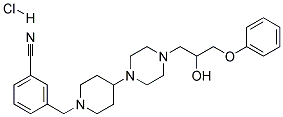 3-((4-[4-(2-HYDROXY-3-PHENOXYPROPYL)PIPERAZIN-1-YL]PIPERIDIN-1-YL)METHYL)BENZONITRILE HYDROCHLORIDE 结构式