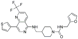 N-(2-FURYLMETHYL)-4-(([8-(3-THIENYL)-2-(TRIFLUOROMETHYL)-1,6-NAPHTHYRIDIN-5-YL]AMINO)METHYL)PIPERIDINE-1-CARBOXAMIDE 结构式