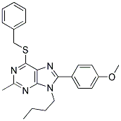 6-(BENZYLTHIO)-9-BUTYL-8-(4-METHOXYPHENYL)-2-METHYL-9H-PURINE 结构式