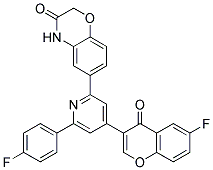 6-[4-(6-FLUORO-4-OXO-4H-CHROMEN-3-YL)-6-(4-FLUORO-PHENYL)-PYRIDIN-2-YL]-4H-BENZO[1,4]OXAZIN-3-ONE 结构式