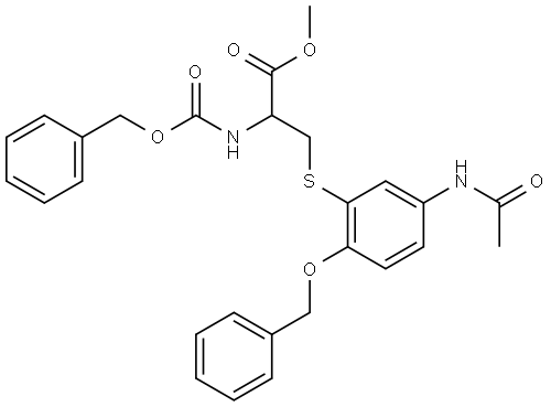N-苄氧羰基-5-(3-乙酰氨基-6-苄基氧基苯基)半胱氨酸甲酯 结构式