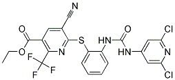 ethyl 5-cyano-6-{[2-({[(2,6-dichloro-4-pyridyl)amino]carbonyl}amino)phenyl]thio}-2-(trifluoromethyl)nicotinate 结构式