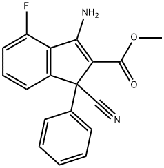 3-氨基-1-氰基-4-氟-1-苯基-1H-茚-2-羧酸甲酯 结构式