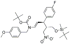 [(E)-(3R,4S)-5-(tert-Butyl-dimethyl-silanyloxy)-3-(4-fluoro-phenyl)-4-nitromethyl-pent-1-enyl]-(4-methoxy-benzyl)-carbamic acid tert-butyl ester 结构式