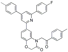 6-[6-(4-Fluoro-phenyl)-4-p-tolyl-pyridin-2-yl]-4-(2-oxo-2-p-tolyl-ethyl)-4H-benzo[1,4]oxazin-3-one 结构式