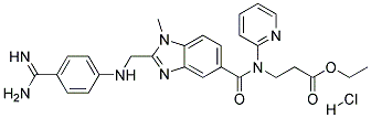 3-({2-[(4-CARBAMIMIDOYL-PHENYLAMINO)-METHYL]-1-METHYL-1H-BENZOIMIDAZOLE-5-CARBONYL}-PYRIDIN-2-YL-AMINO)-PROPIONIC ACID ETHYL ESTER HYDROCHLORIDE 结构式