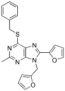 6-(BENZYLTHIO)-8-(FURAN-2-YL)-9-((FURAN-2-YL)METHYL)-2-METHYL-9H-PURINE 结构式