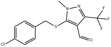 5-((4-氯苄基)硫代)-1-甲基-3-(三氟甲基)-1H-吡唑-4-甲醛 结构式