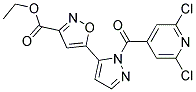 Ethyl 5-{1-[(2,6-dichloropyridin-4-yl)carbonyl]-1H-pyrazol-5-yl}isoxazole-3-carboxylate 结构式
