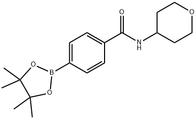 N-(四氢-2H-吡喃-4-基)-4-(4,4,5,5-四甲基-1,3,2-二噁硼烷-2-基)苯甲酰胺 结构式
