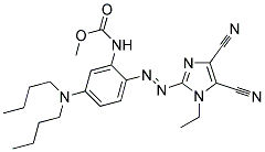 5-Dibutylamino-2-(4,5-dicyano-1-ethyl-1H-imidazol-2-ylazo)phenylcarbamicacidmethylester 结构式