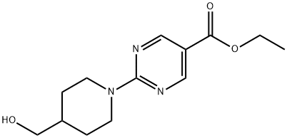 2-(4-羟甲基哌啶-1-基)嘧啶-5-甲酸乙酯 结构式