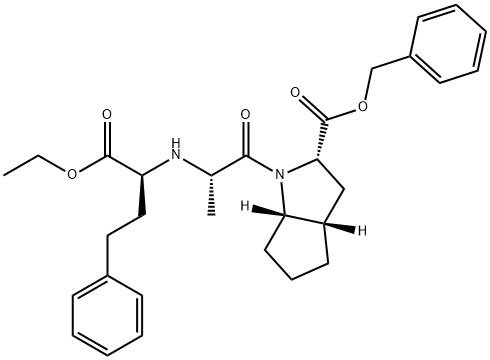 2-[N-[(S)-1-ETHOXYCARBONYL-3-PHENYLPROPYL]-L-ALANYL]-(1S,3S,5S)-2-AZABICYCLO[3.3.0]OCTANE-3-CARBOXYLIC ACID, BENZYL ESTER 结构式