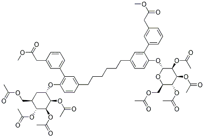 [5'-{6-[3'-METHOXYCARBONYLMETHYL-6-((1S,2R,3S,4R,5R)-2,3,4-TRIACETOXY-5-ACETOXYMETHYL-CYCLOHEXYLOXY)-BIPHENYL-3-YL]-HEXYL}-2'-((2R,3S,4S,5R,6R)-3,4,5-TRIACETOXY-6-ACETOXYMETHYL-TETRAHYDRO-PYRAN-2-YLOXY)-BIPHENYL-3-YL]-ACETIC ACID METHYL ESTER 结构式