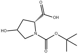 (2R)-1-(叔丁氧基羰基)-4-羟基吡咯烷-2-羧酸 结构式