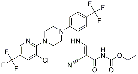 Ethyl N-(3-(2-(4-(3-chloro-5-(trifluoromethyl)-2-pyridinyl)piperazino)-5-(trifluoromethyl)anilino)-2-cyanoacryloyl)carbamate 结构式